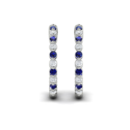 Inside Out Diamond and Blue Sapphire  Hoop Earrings
