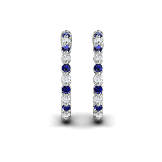 Inside Out Diamond and Blue Sapphire  Hoop Earrings