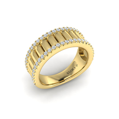 Concave Fluted Ring Edged with Diamonds