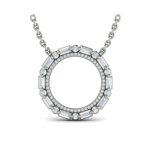 Diamond Baguette Double Open Circle Pendant Necklace