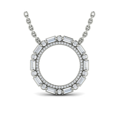 Diamond Baguette Double Open Circle Pendant Necklace