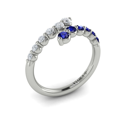 Diamond and Blue Sapphire Open Wrap Ring