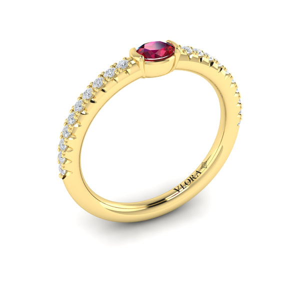 Diamond and Oval Ruby Centerstone Ring