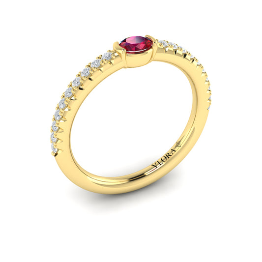 Diamond and Oval Ruby Centerstone Ring