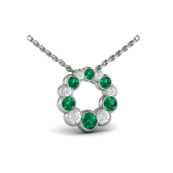 Diamond and Emerald Circle Bezel Pendant