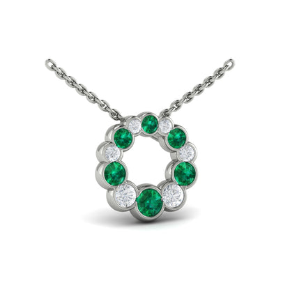 Diamond and Emerald Circle Bezel Pendant