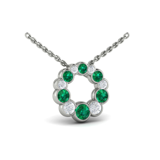 Diamond and Emerald Circle Bezel Pendant