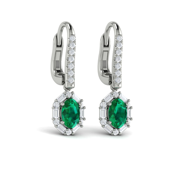 Oval Emerald and Diamond Baguette Earrings