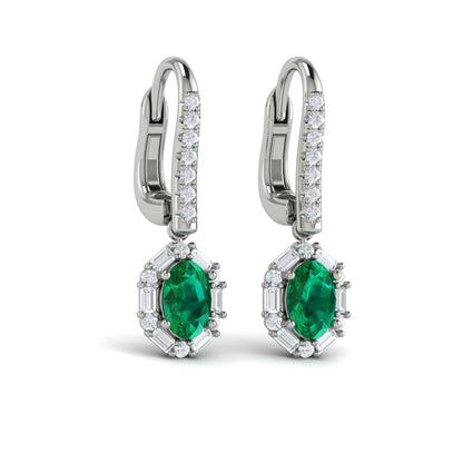 Oval Emerald and Diamond Baguette Earrings