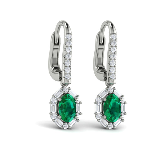 Oval Emerald and Diamond Baguette Earrings