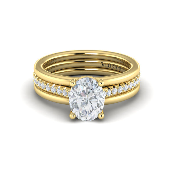 Triple Band Pave Oval Engagement Ring