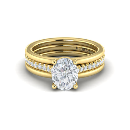 Triple Band Pave Oval Engagement Ring