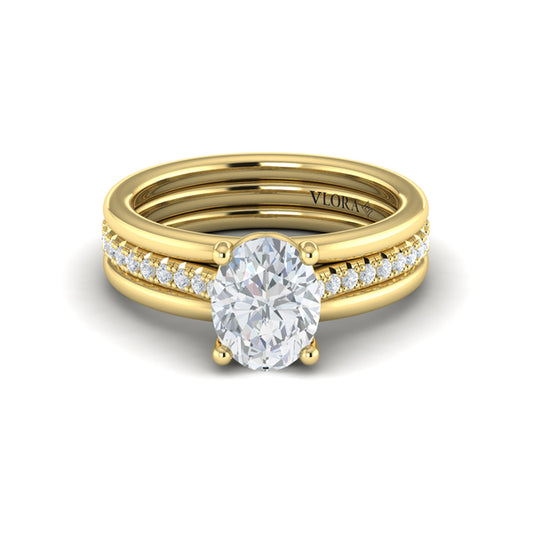 Triple Band Pave Oval Engagement Ring