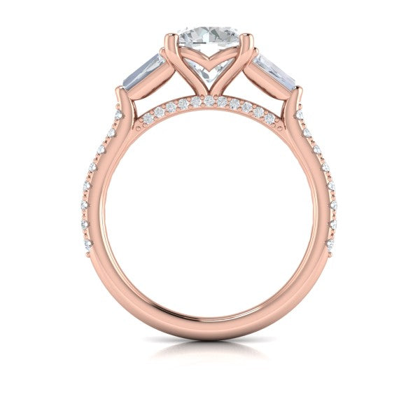 Crescendo Three Stone Engagement Ring with Diamond Band