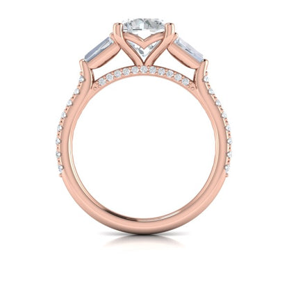 Crescendo Three Stone Engagement Ring with Diamond Band