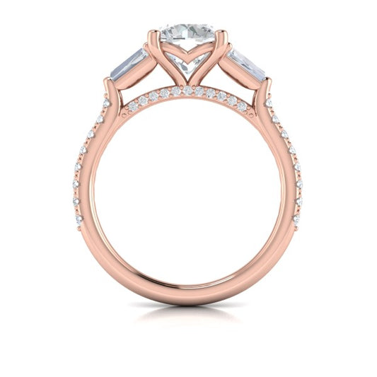 Crescendo Three Stone Engagement Ring with Diamond Band