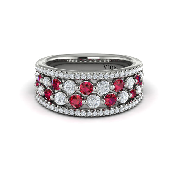 Diamond and Ruby Cluster Statement Ring
