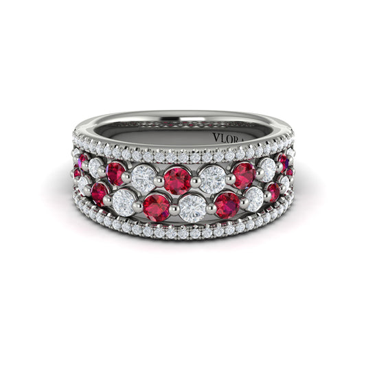 Diamond and Ruby Cluster Statement Ring