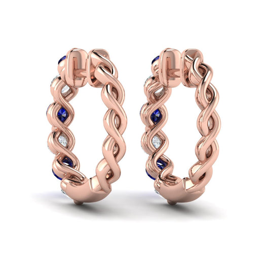 Diamond and Blue Sapphire  Twist Hoop Earrings