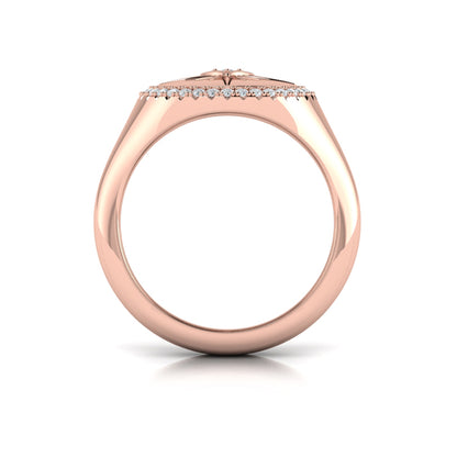 Center Starburst Diamond and Bezel Signet Ring