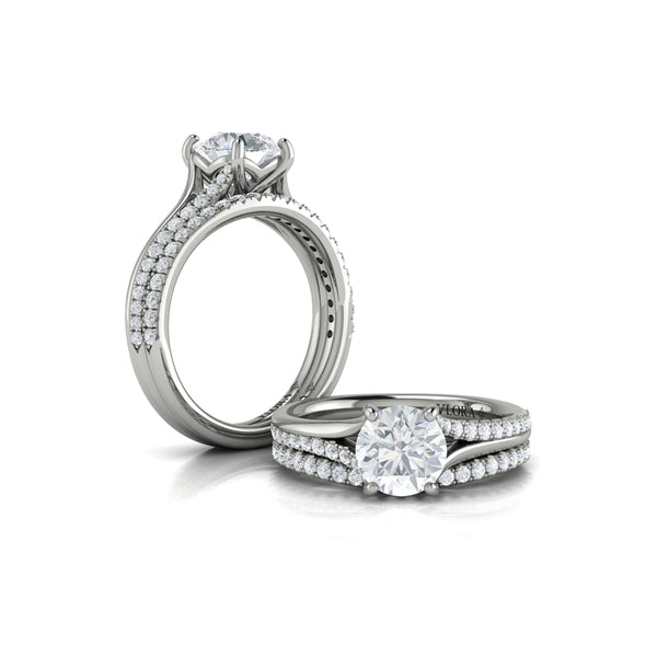 Round Classic, Split Shank Engagement Ring in 14K White Gold by Vlora Bridal