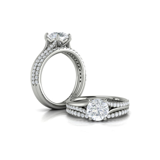 Round Classic, Split Shank Engagement Ring in 14K White Gold by Vlora Bridal