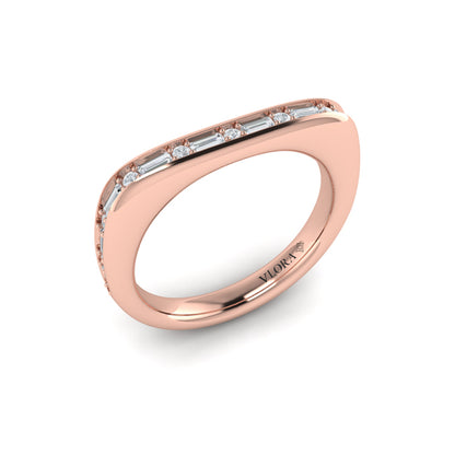 Single Diamond Baguette and Round Channel Set Ring