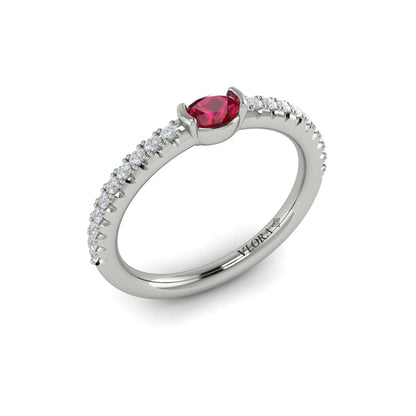 Diamond and Oval Ruby Centerstone Ring