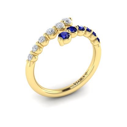 Diamond and Blue Sapphire Open Wrap Ring