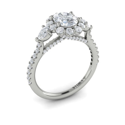 Blossom Halo Oval Engagement Ring with Pear Side Diamonds