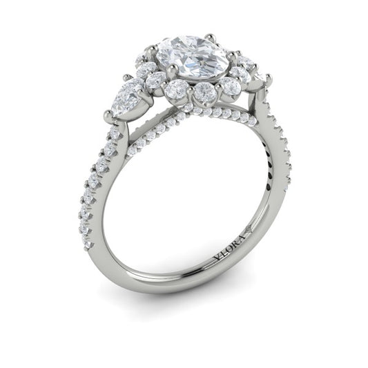 Blossom Halo Oval Engagement Ring with Pear Side Diamonds