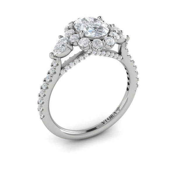 Blossom Halo Oval Engagement Ring with Pear Side Diamonds