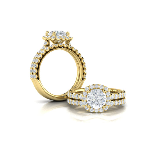 Floral Halo Round Engagement Ring