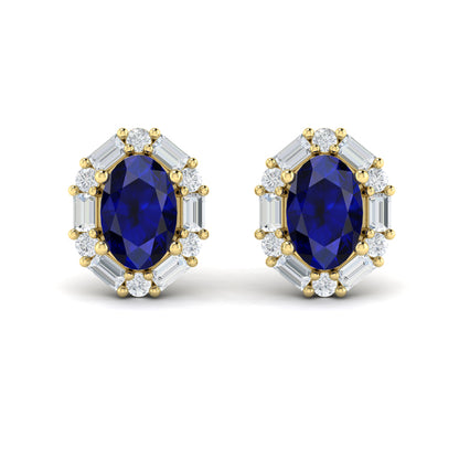 Oval Sapphire and Diamond Baguette Earrings