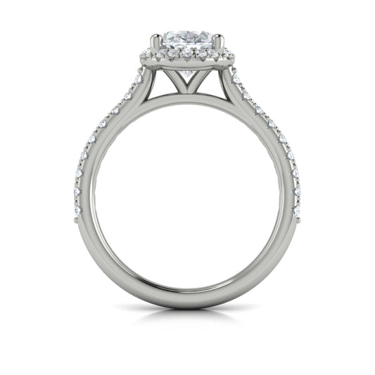 Oval Halo Engagement Ring in Platinum by Vlora Bridal