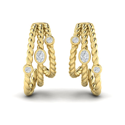 Bezel Set Diamond Rope Hoop Earrings