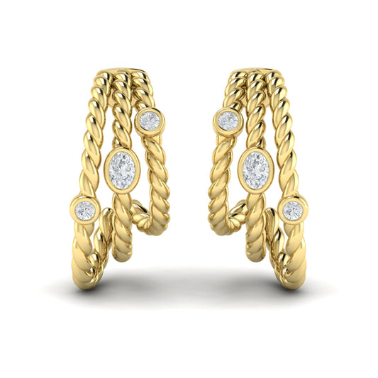 Bezel Set Diamond Rope Hoop Earrings