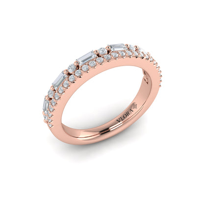 Diamond and Diamond Baguette Two Row Ring