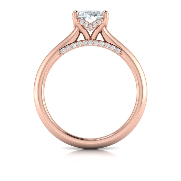 Solitaire Oval Engagement Ring with Hidden Halo