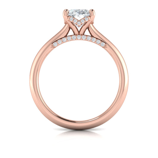Solitaire Oval Engagement Ring with Hidden Halo