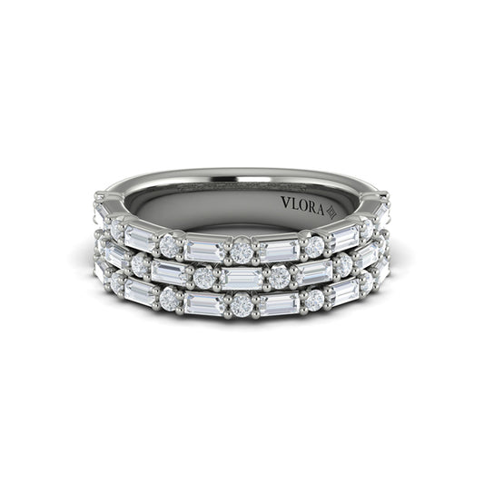 Diamond Baguette Three Row Ring