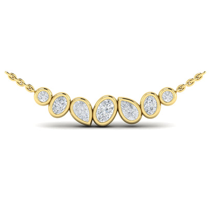 Bezel‑Set Pear, Oval and Round Shaped Diamond Curved Necklace