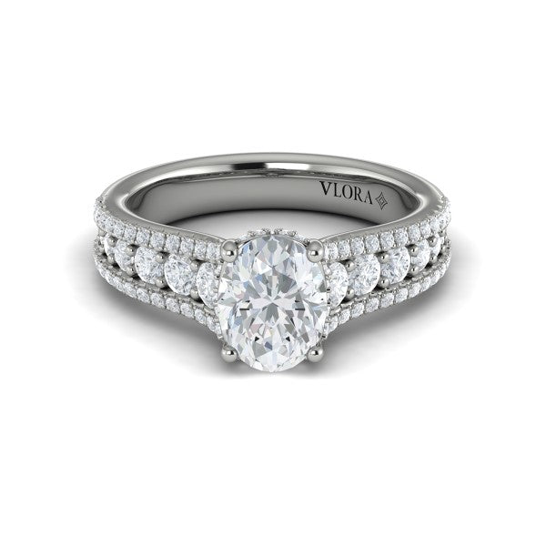 Bold Cathedral Oval Diamond Engagement Ring