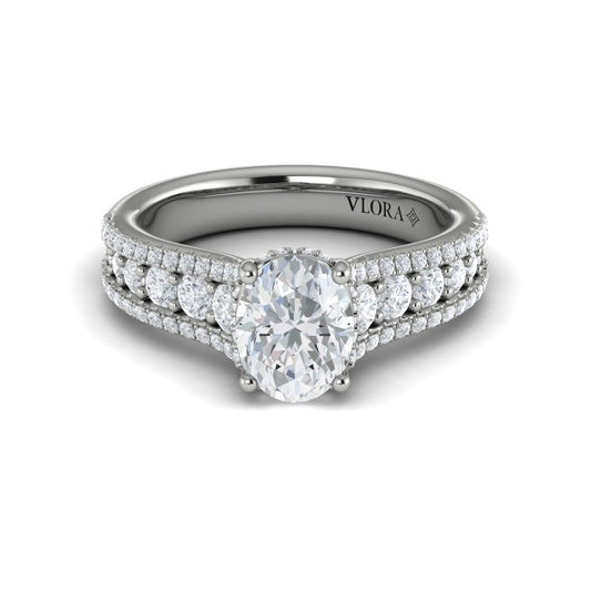 Bold Cathedral Oval Diamond Engagement Ring