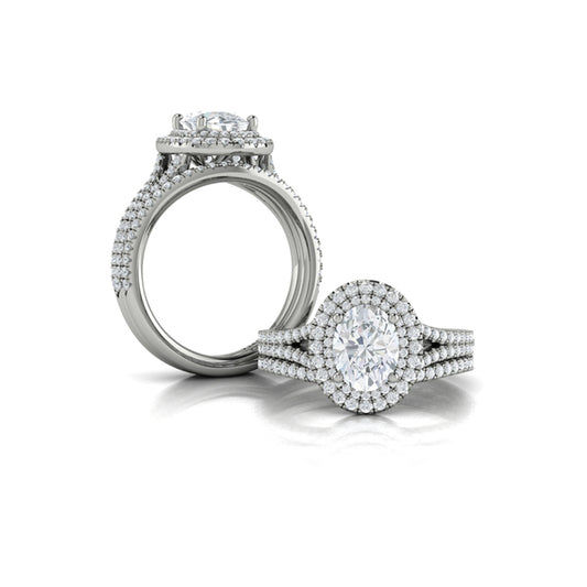Delicate Double Halo Engagement Ring with Split Shank