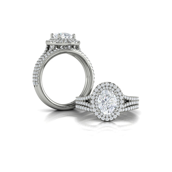 Delicate Double Halo Engagement Ring with Split Shank