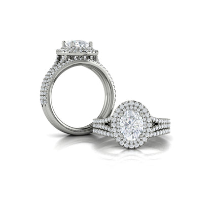 Delicate Double Halo Engagement Ring with Split Shank