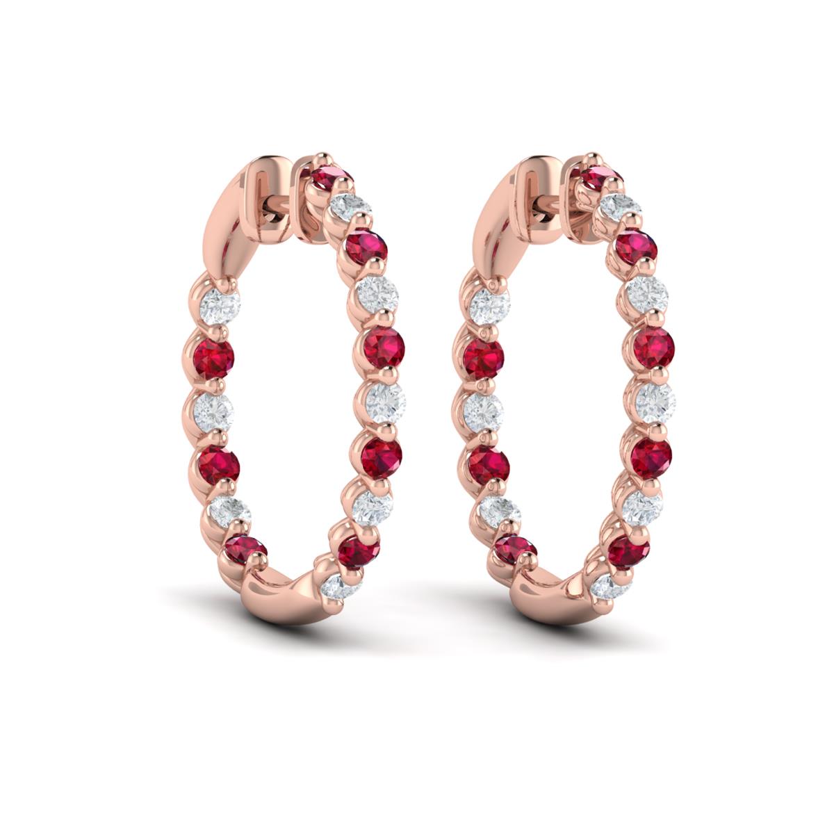 Inside Out Diamond and Ruby  Hoop Earrings