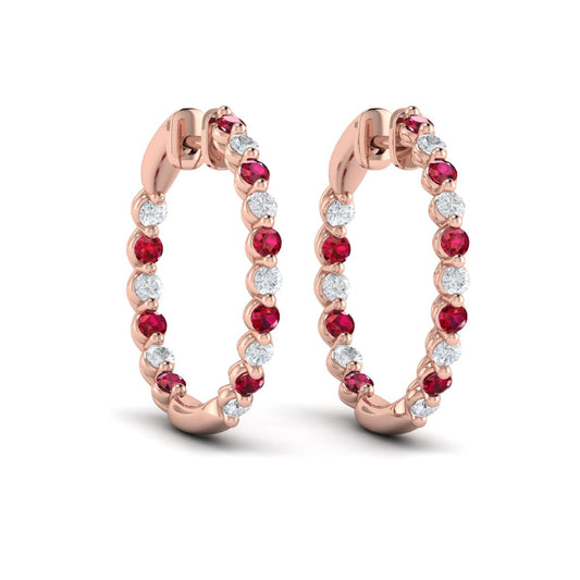 Inside Out Diamond and Ruby  Hoop Earrings