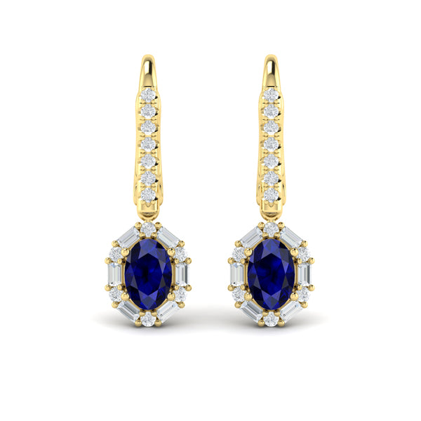 Oval Sapphire and Diamond Baguette Earrings